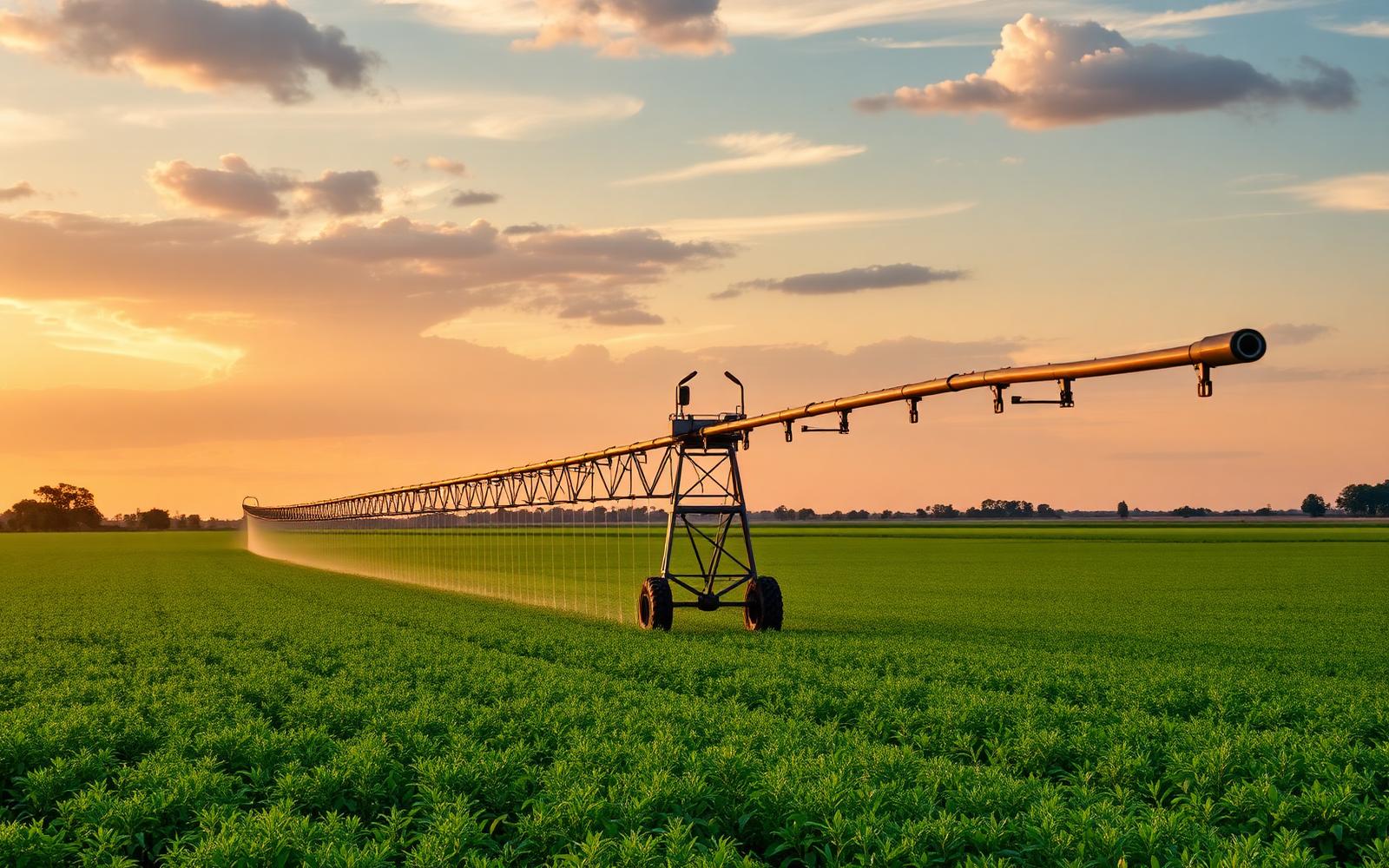 Pivô central de irrigação em operação automatizada em lavoura